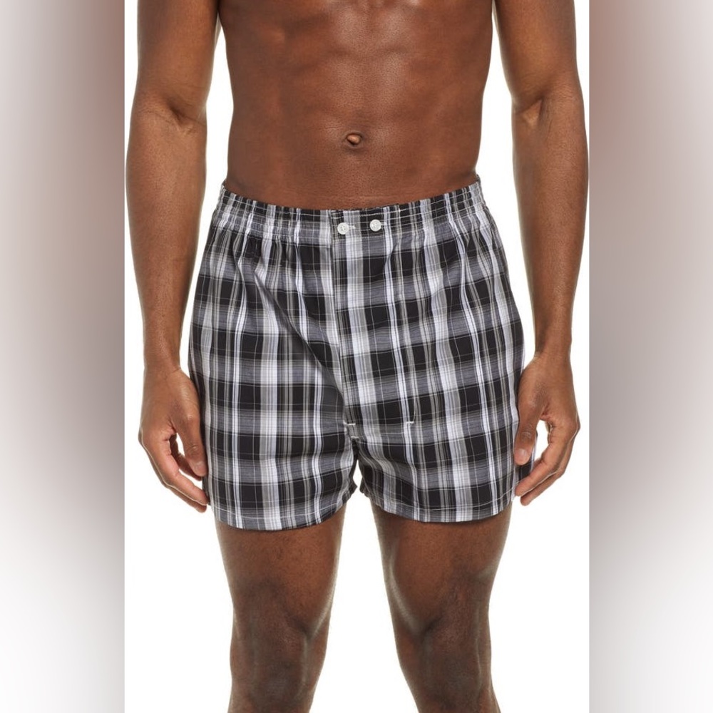 3-Pack NORDSTROM 100% Cotton Classic Fit Woven Boxer in Black-White Plaid Plack